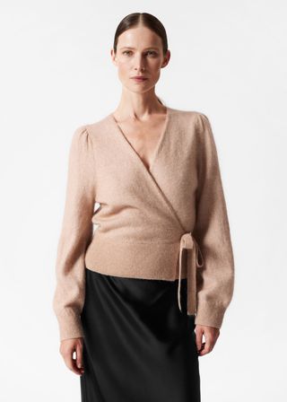 Mohair-Blend Knitted Wrap Cardigan