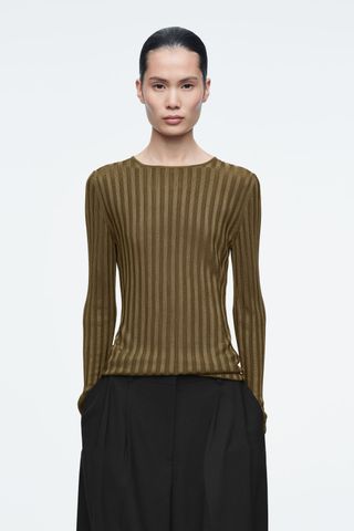 Rib-Knit Long-Sleeved Top