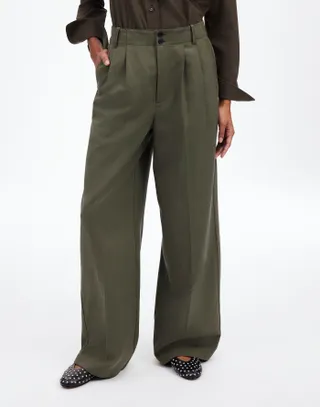 Madewell, The Harlow Wide-Leg Pant in Drapey Twill in Faded Ivy