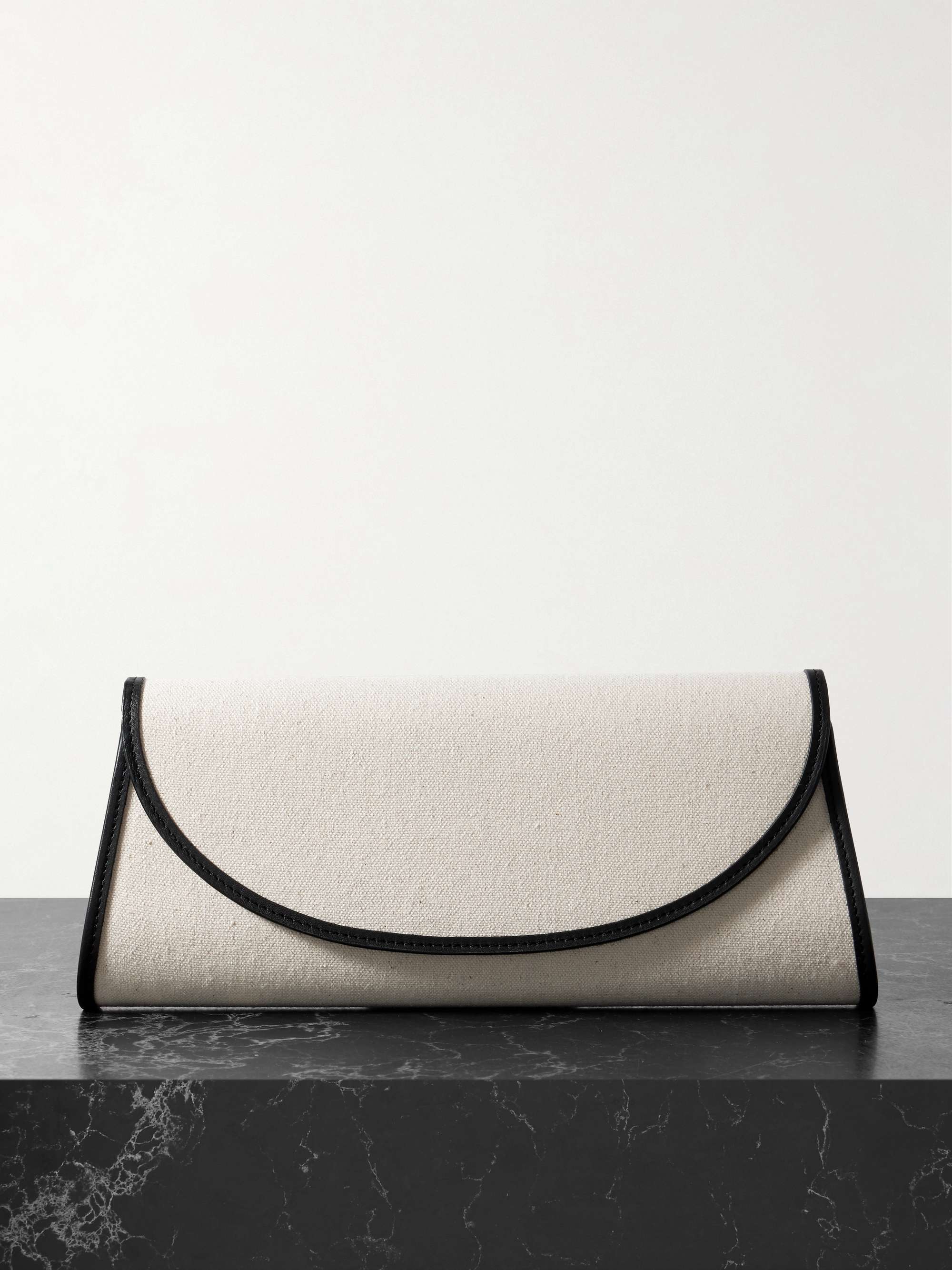 Opera Leather-Trimmed Canvas Clutch