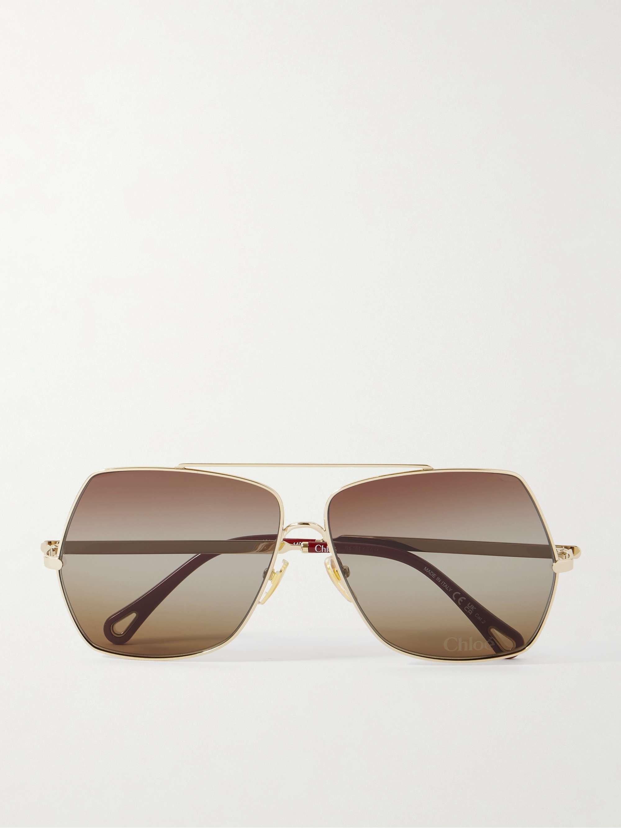 Oversized Aviator-Style Gold-Tone Sunglasses