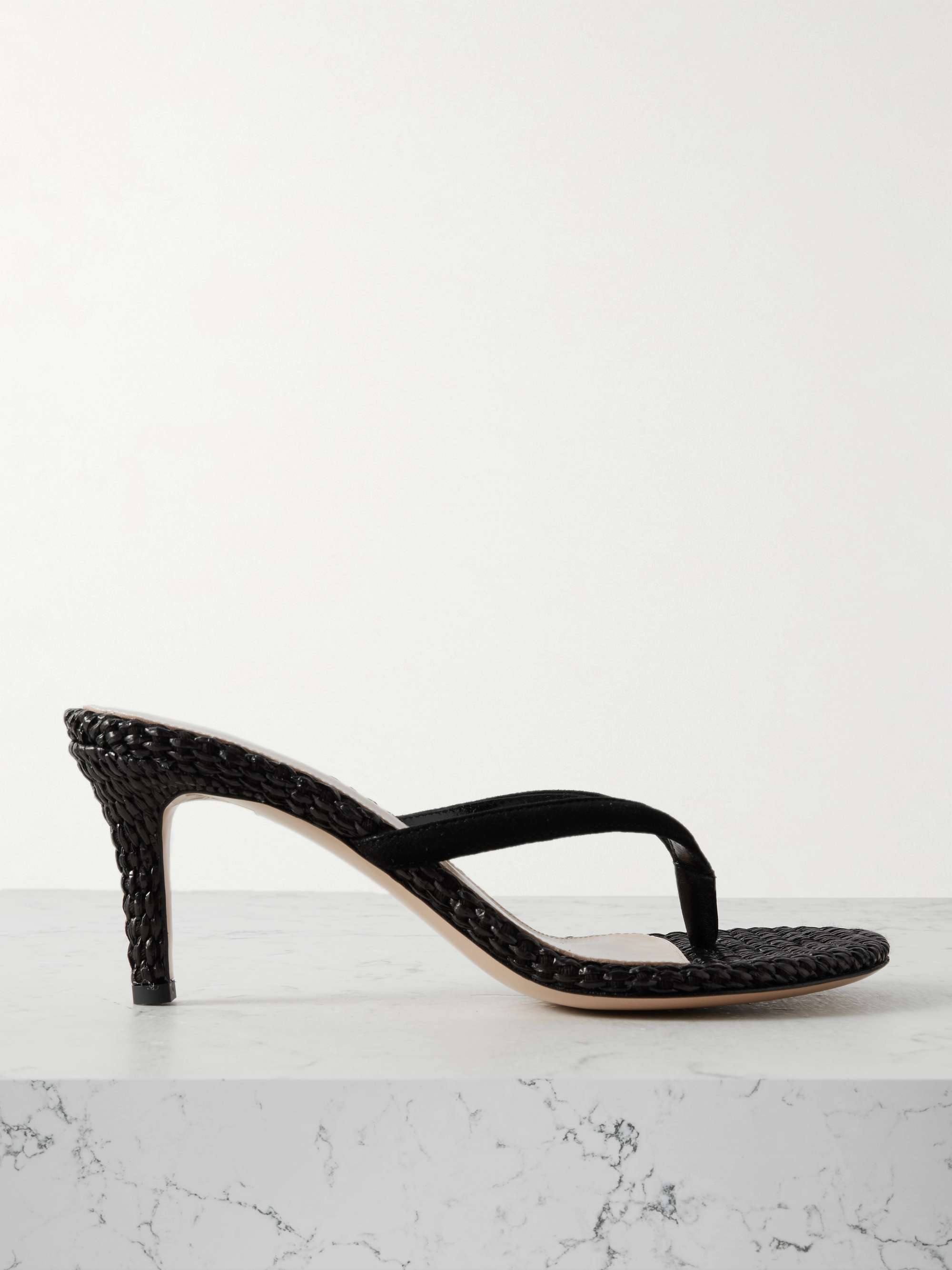 Calypso 70 Suede-Trimmed Raffia Sandals