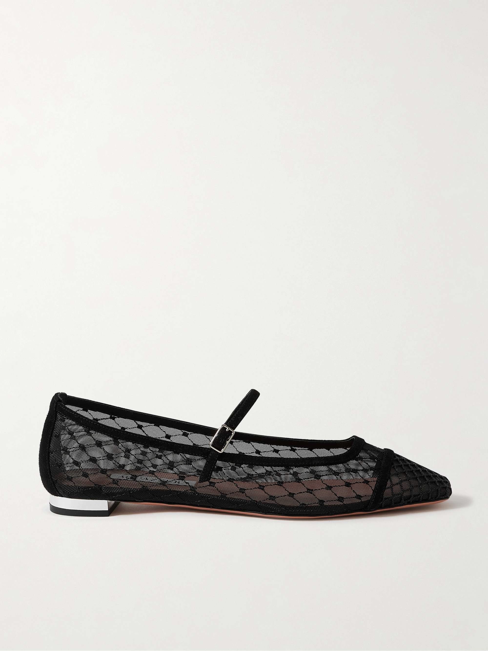 Juliette Velvet-Trimmed Embroidered Mesh Ballet Flats