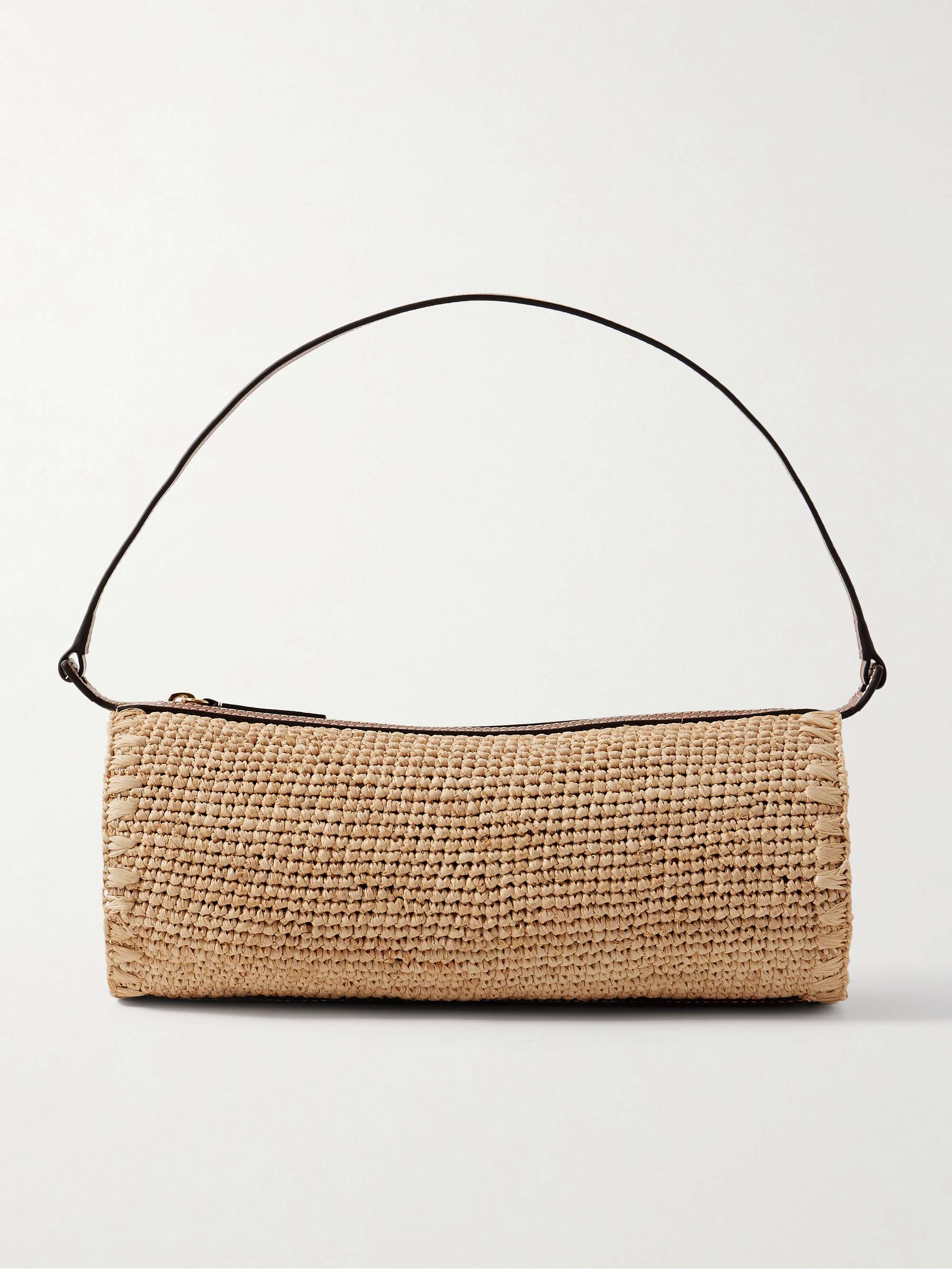 Taru Mini Leather-Trimmed Raffia Shoulder Bag