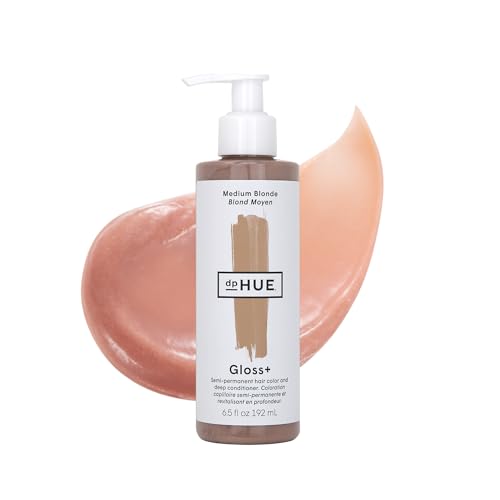 Dphue Gloss+, Medium Blonde - 6.5 Oz (8-12 Applications) - Semi-Permanent Hair Color &amp; Conditioner - Lasts Up to Eight Washes - Paraben, Sls &amp; Sles Sulfate Free - Vegan, Leaping Bunny Certified