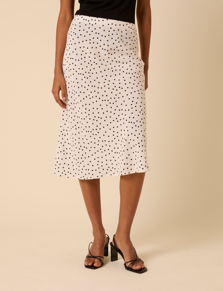 White Polka Dot Knee Length Slip Skirt