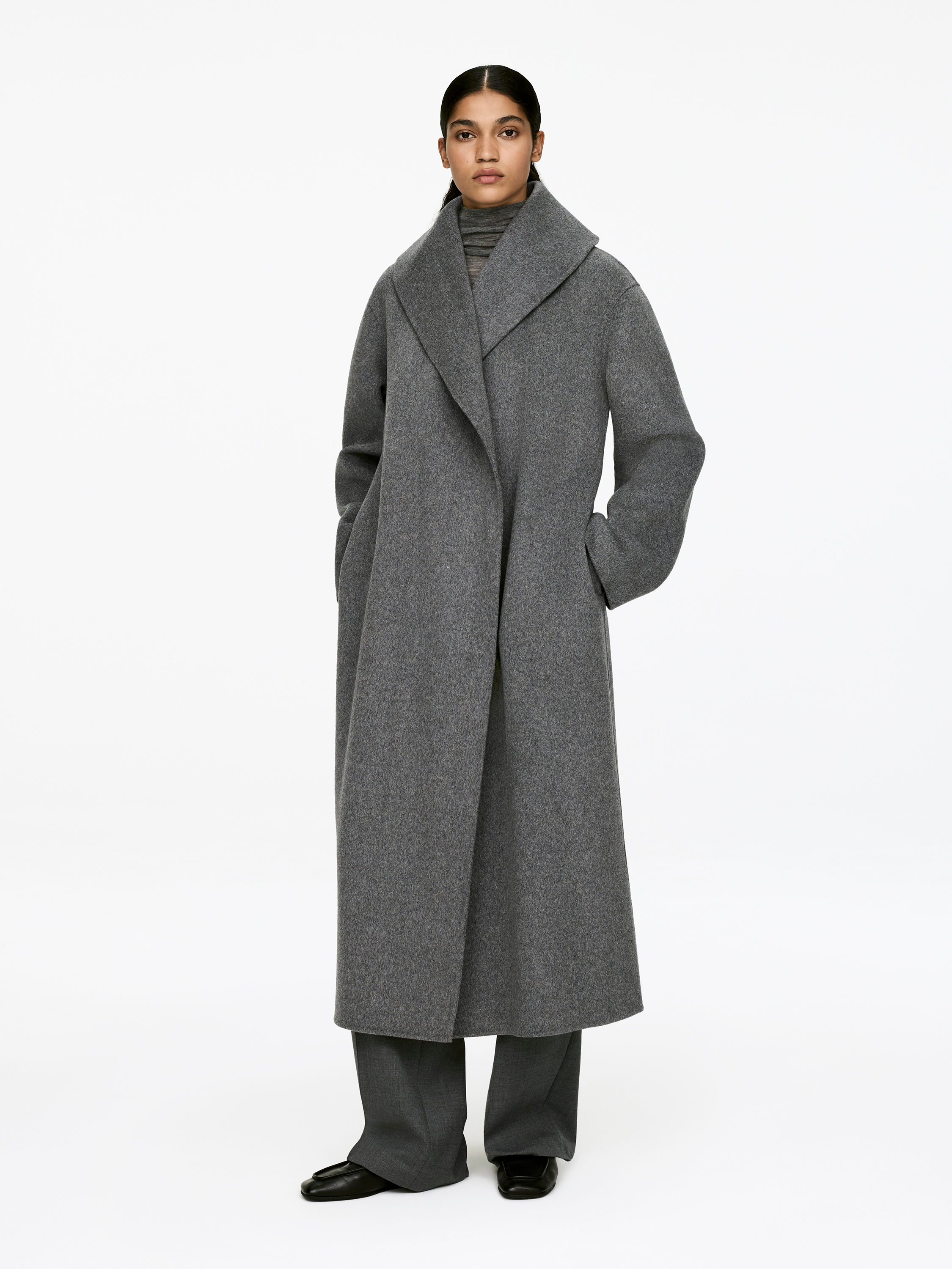 Shawl-Collar Coat &ndash; Grey &ndash; Women &ndash; Arket Gb