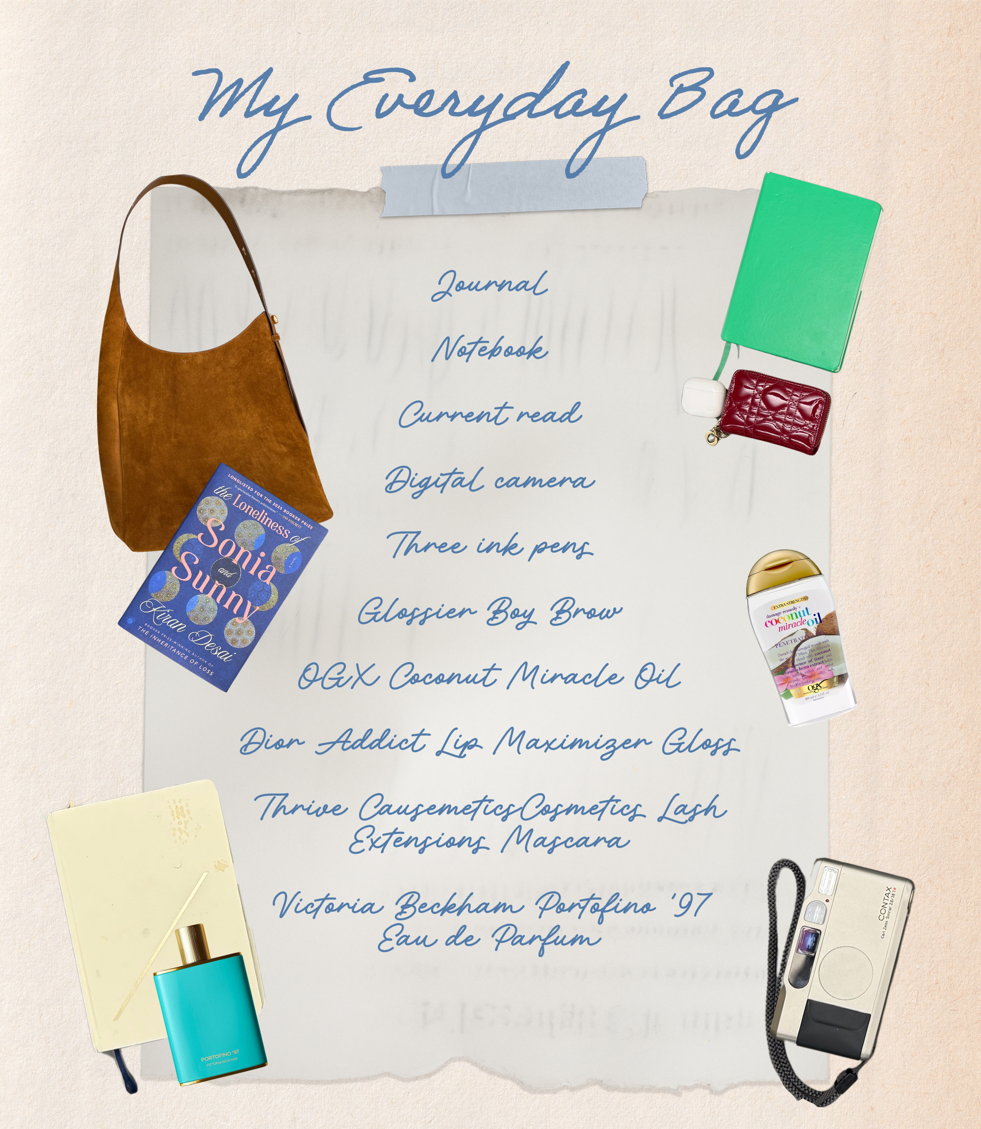 The contents of Isabella Boylston's everyday bag featuring fragrances, hair oil, and more