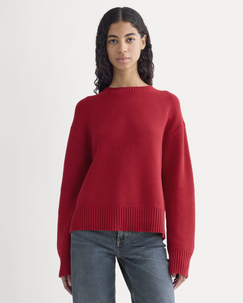 The Cotton Honeycomb Square Crew | Berry Red - Xxs