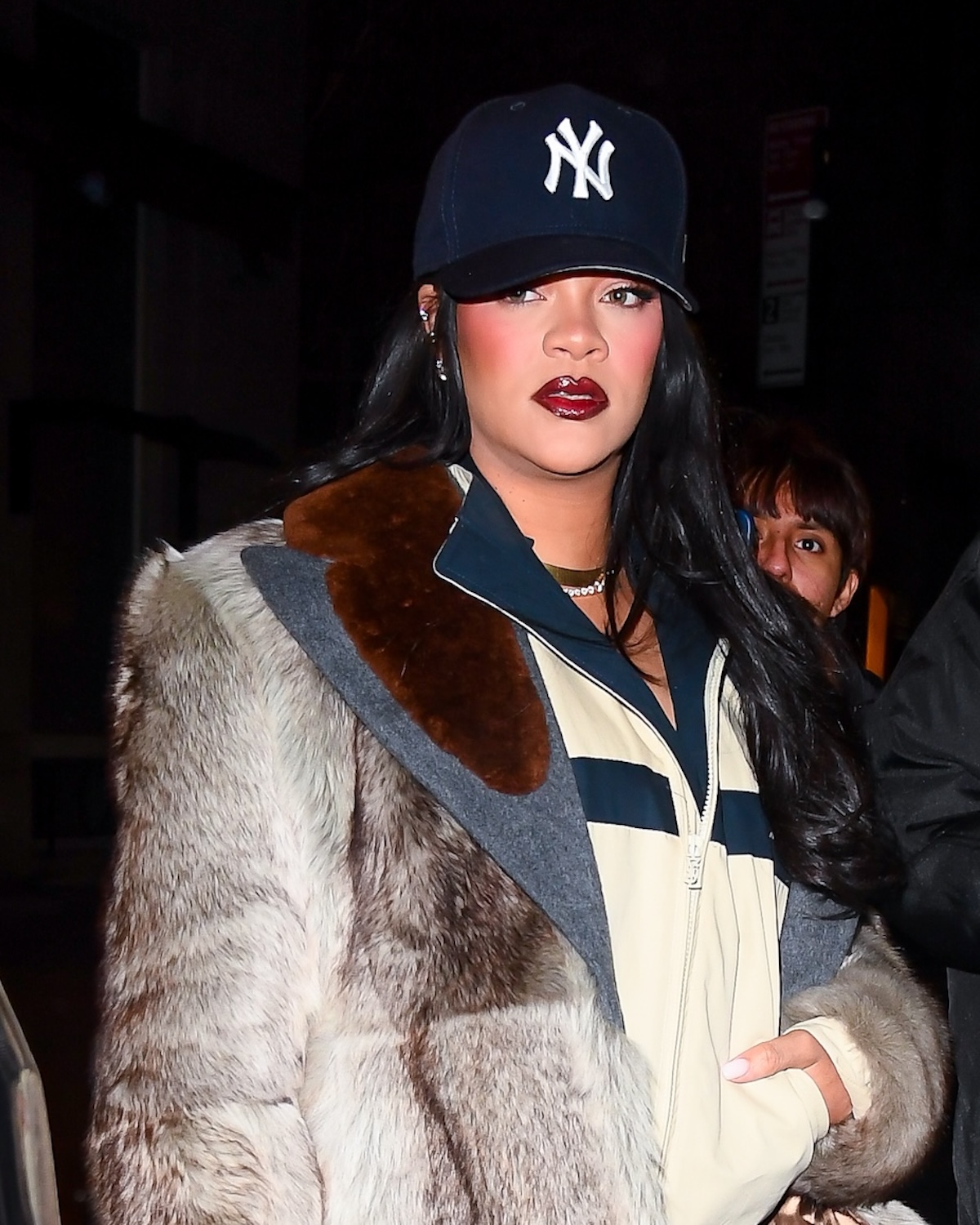 Rihanna wearing winter berry lipstick in NYC.