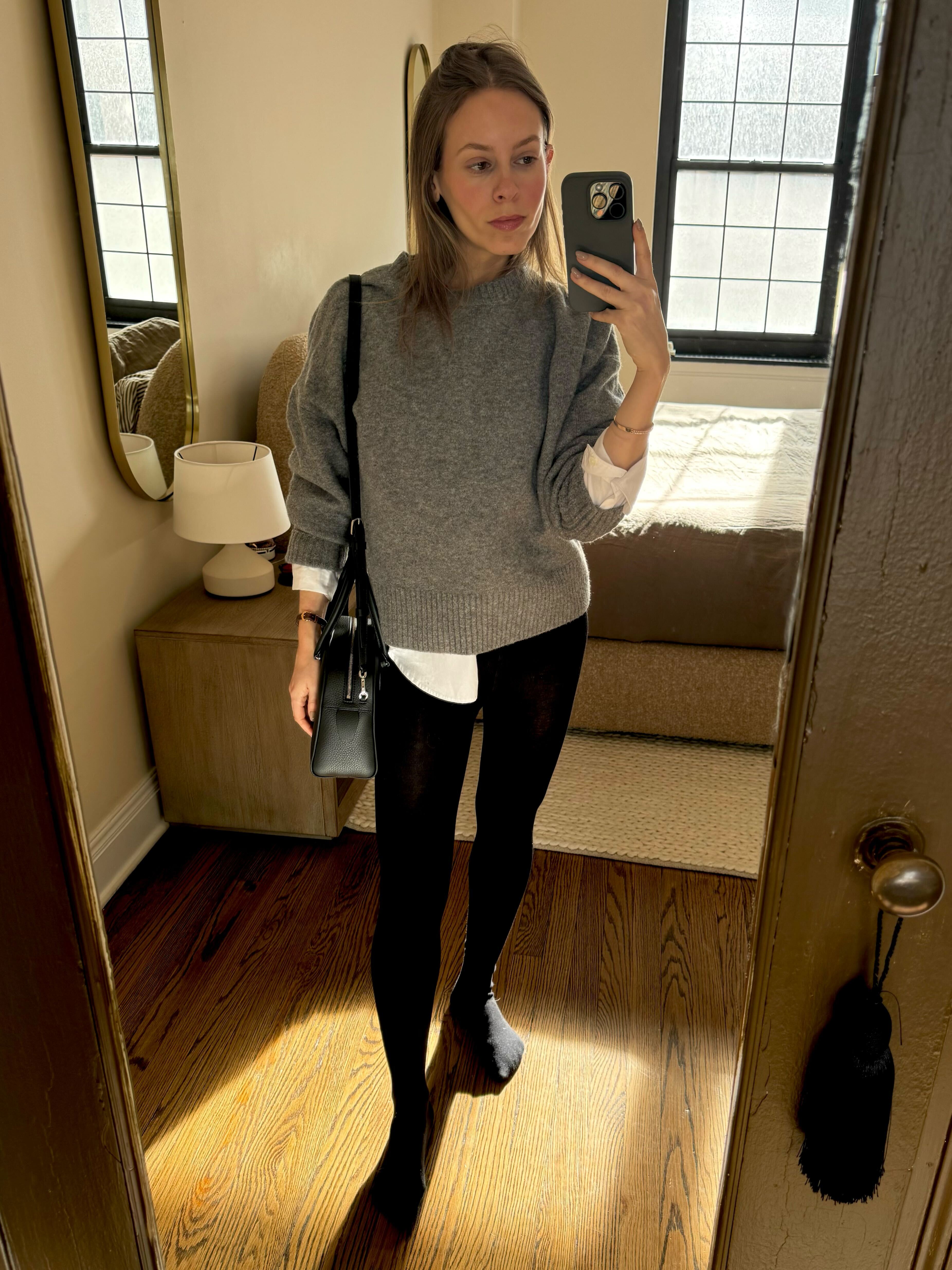 Nikki replicates the cashmere tight looks from the row's runway collection.