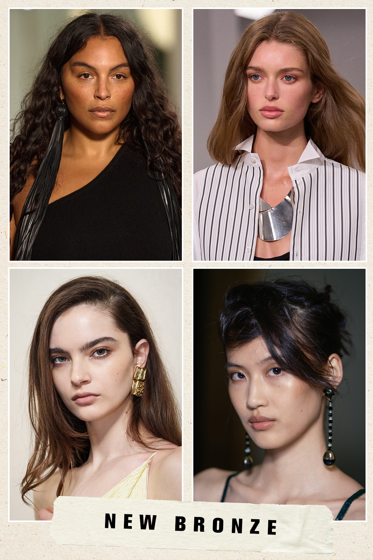 Model showing the new bronze spring/summer 2026 beauty trends