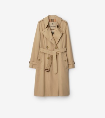Long Kensington Heritage Trench Coat in Honey - Women, Cotton Gabardine | Burberry&reg; Official